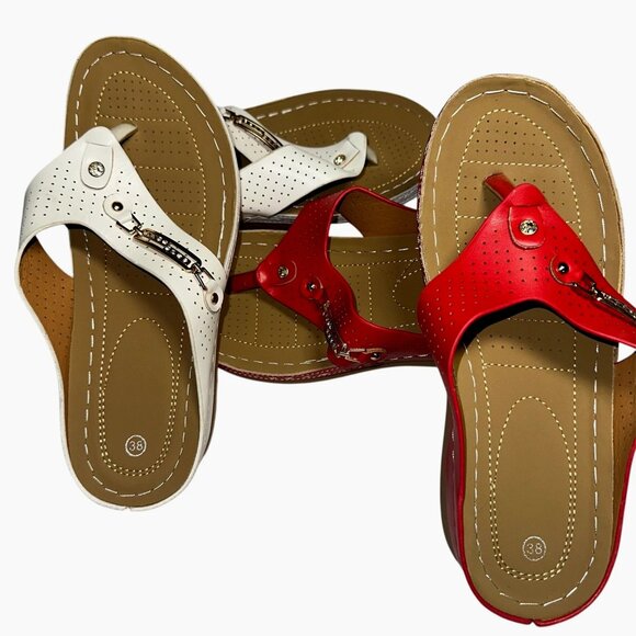 TWO 2 Pair Comfy Ortho Wedge Sandals 38 (7-7.5) - Soft Glam Cutout Slip-Ons - Picture 1 of 9